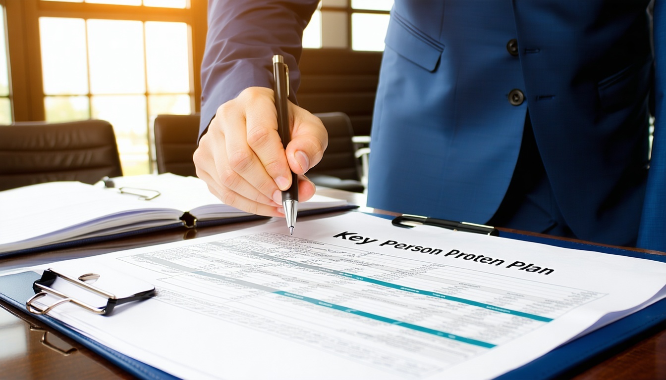 company boss filing a folder called Key Person Protection Plan